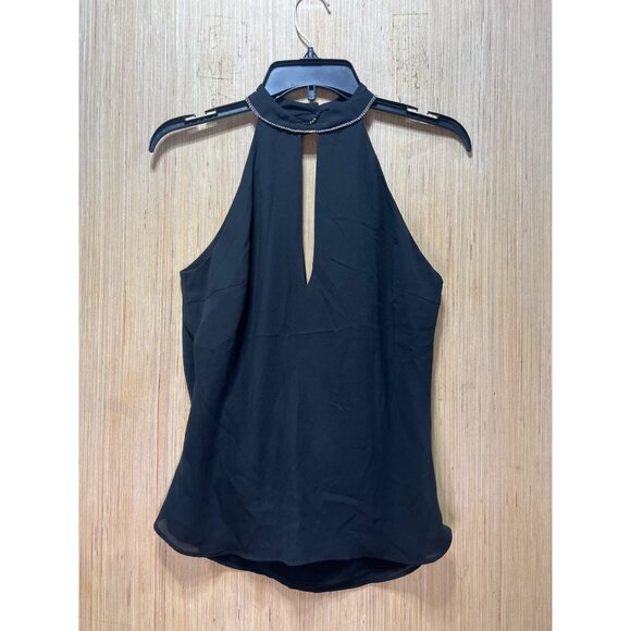 ZARA - Women's Rhinestone Diamond Crystal Backless Draped Halter Top - Black - Picture 6 of 16